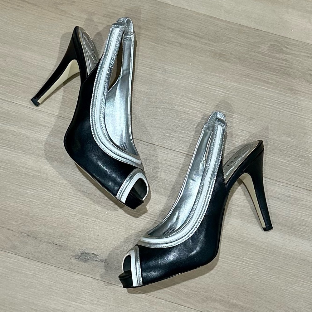 White House Black Market Black and Silver Stiletto Heels